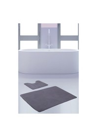 Resim Unicolor Düz Gri 2'li Banyo Paspası Halısı Seti Kaymaz Tabanlı Gri 