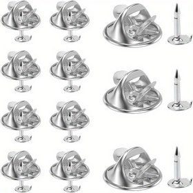 Resim Kendi Yapış Emaye Broş Pinleri İçin 50 Çift Metal İğne ve İğne Kapağı, 8mm Uzunluk 4mm Genişlik Boş İğneler Takı Hediye El Sanatları Yapımı 