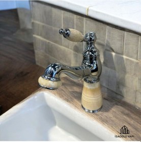 Resim İsaoğlu Yapı Krom Lavabo Bataryası Bal Mumu Tasarım Mermerli Lavabo Armatür Pirinç Paslanmaz Uzayabilen Sistem Gümüş 