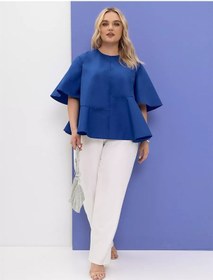 Resim Nevinosima Yazlık Büyük Beden Peplum Bluz 230888356 Mavi 