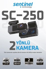 Resim SIEGEN Sentinel SC-250 4K UHD Araç İçi Kamera | ADAS & BSD, Wi-Fi, GPS Opsiyonel, 170° Geniş Açı, 24 Saat P 