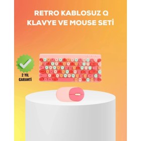 Resim Aydogan's Renkli Retro Tuş Takımlı Klavye - 3 Cihaz Bağlantısı, Medya Kısayol Tuşları 