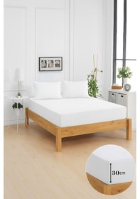 Resim Mirava Premium %100 Pamuk Penye Lastikli Çift Kişilik Çarşaf Takımı 2 Yastık Kılıfı Dahil Beyaz 180x200cm Beyaz 