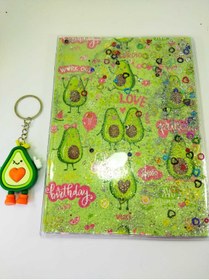 Resim cuaderno A5 Boy Simli Ve Sulu Şeffaf Avokadolu Defter Avokado Anahtarlık Ikili Set 