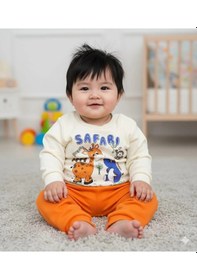 Resim Erkek Bebek Safari Baskılı Alt Üst İkili Gündelik Takım Turuncu 