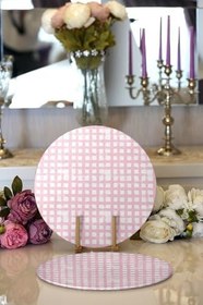 Resim RealHomes 2'li Pembe Zeminde Geometrik Kare Motifli Modern Yuvarlak Supla & Servis Altlığı 