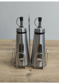 Resim Yağlık Cam 150 Ml 2'li Set Dışı Metal Gümüş 