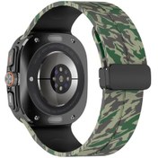 Resim Samsung Uyumlu Galaxy Watch Ultra 47mm Saat Bandı Kamuflaj Desenli Manyetik Tokalı Silikon Kayış - Ordu Yeşili 