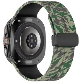 Resim Samsung Uyumlu Galaxy Watch Ultra 47mm Saat Bandı Kamuflaj Desenli Manyetik Tokalı Silikon Kayış - Ordu Yeşili 