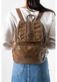 Resim Y.s.deri Kadın Sırt Çantası Vegan Deri Bayan Sırt Çantası 30 20 Cm Yumuşak Doku Çok Cepli Vizon 