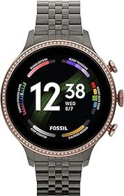 Resim Fossil Gen 6 42 mm dokunmatik ekran akıllı saat, Alexa entegre özellikli, kalp atış hızı, kan oksijeni, aktivite izleme, GPS, hoparlör, akıllı telefon bildirimleri, Pembe Altın/Top Metali, Modern 