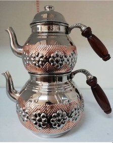Resim Bakır Çaydanlık Desenli Büyük Boy Krom 