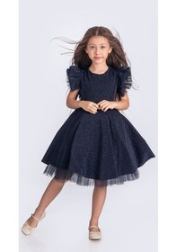 Resim Mnk Baby & Kids Simli Şanzelize Kız Çocuk Abiye Elbise M00669 Lacivert 
