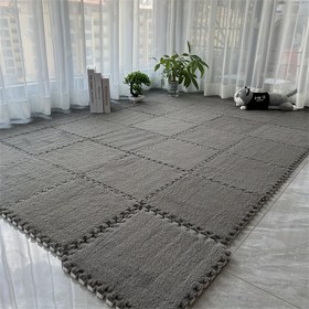 Resim 12 Parça Kalın Yatak Odası Oturma Odası Tam Kapsamli Birleştirilebilir Halı Karoları, Sıcak Oda Başucu Halısı, Yıkabilir Yumuşak Kaymaz Pedler, 29,97x29,97 cm - Polyester ve EVA Malzeme, Makine Yapımı, Yalnızca El Yıkama 