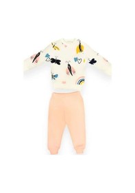 Resim Kız Bebek Kelebek Desenli Pamuklu Eşofman Takım-15110 Pudra 