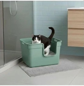 Resim 54x40x32 Cm Yeşil Yarı Açık Kedi Tuvaleti, Kolay Kullanım Açık Ahşap 
