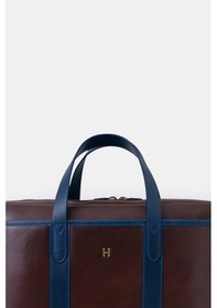 Resim Benedict Hakiki Deri Erkek 15,6" İki Bölmeli Dizüstü Bilgisayar Çantası Lacivert 