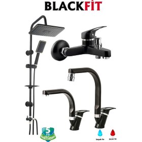 Resim Siyah Tepe Duş Seti Yağmurlama Duş Robotu Duş Başlığı Banyo Lavabo Bataryası Mutfak Çeşmesi Siyah 