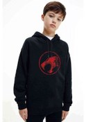 Resim Thundercats Logo Baskılı Unisex Çocuk Kapüşonlu Siyah Sweatshirt 