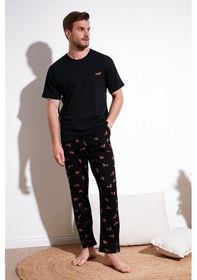 Resim Buratti Pamuklu Regular Fit Kısa Kollu Erkek Pijama Takımı 6572012 Siyah 