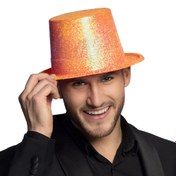 Resim NessiWorld Floresan Turuncu Renk Simli Uzun Fötr Melon Şapka 12 cm 