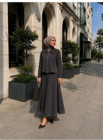Resim Özel Tasarım Nakış İşlemeli Tensel İkili Tesettür Takım Kahverengi 