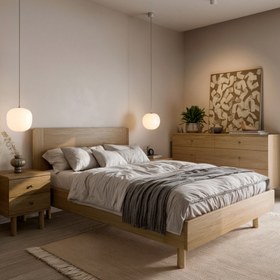 Resim Noah Ahşap Başlıklı Karyola | Natürel Meşe - 120x200 cm 