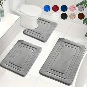 Resim 3 adet Hafıza Köpüğü Banyo Mat Seti, U-Şekilli Tuvalet Banyo Mat ile Ayakta Konfor Ped. Kalınlaştırılmış Süper Emici Yumuşak Halı, Banyo/Duş için Mükemmel, Kaymaz Zemin Matları, Oda ve Dış Giriş Halıları, Banyo Mat Seti, Banyo/Tuvalet Zemin Matı 