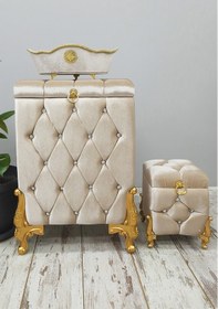 Resim Kapitone MDF Vizon Renk 3'lü Çamaşır Sepeti Kirli Sepeti Diğer 