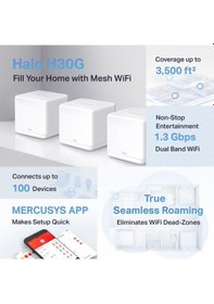 Resim MERCUSYS HALO H30G AC1300 Dual Band Mesh Sys em 3-lü Paket 