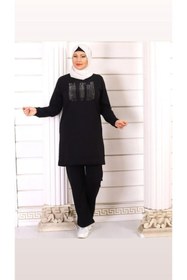 Resim CNG MODA Kadın Battal Taşlı Siyah Tesettür Eşofman Takımı 
