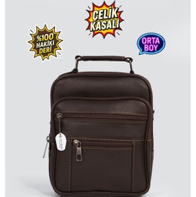 Resim Westbag Erkek Çelik Kasalı Hakiki Deri El Ve Omuz Çantası Ayarlanabilir Askılı Orta Boy Kahverengi 