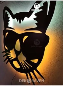 Resim Cool Kedi Led Işıklı Ahşap Tablo 51x51 cm, catnew1 