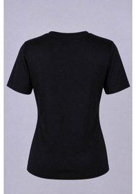 Resim Trender V Yaka Siyah Kadın T-shirt 1066 