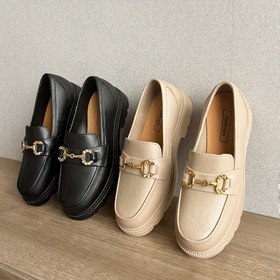 Resim Altın Tokalı Şık Kadın Kayma Loafers - Tüm Mevsimler İçin Rahatlık İçin Kalın Tabanlı TPU Ayakkabılar, Kapalı ve Açık Alanlar İçin Yuvarlak Burun Tasarımı, Partiler, Rahat Gezintiler ve Günlük Kullanım İçin Mükemmel, Çok Yönlü Ayakkabılar | Şık Loafers | TPU Üst Ayakkabılar 