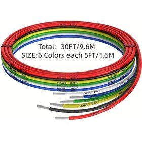 Resim Dashanshop 14 Awg 6 Renkli 5 Feet Silikon Esnek Elektrik Kablosu Bakır Tel 
