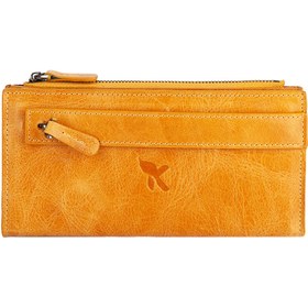 Resim Karalı Deri Hakiki Deri Unisex Portföy Cüzdanı Crazy Hardal Bc487-05 