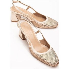 Resim Kadın Kısa Topuklu Abiye Ayakkabı Ten Taş Döşeme Yuvarlak Burun-3798 Ten Rengi 