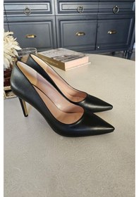 Resim 036 150 Topukla Kadın İnce Topuk Stiletto Siyah Deri 