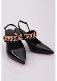 Resim Dgn 605 Kadin Aksesuarli Bantli Topuklu Ayakkabi 605-2303-R1645 Siyah 