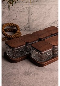 Resim Snippy Milla Kare 10 Parça Ahşap Vakumlu Kapaklı Cam Kahvaltılık Ahşap - Şeffaf 