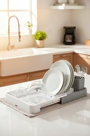 Resim Amandus Mono Slide - Açılır Kapanır Sürgülü Bulaşık Kurutma Sepeti Sürgülü Plastik Bulaşıklık Gri 32 x 58 