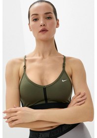 Resim Nike Dri Fit Indy V Neck Light Support Womens Bra Khaki Kadın Sporcu Sütyeni Haki Haki 