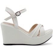 Resim Lameira Düz Dolgu Topuk Çapraz Kadın Sandalet Beyaz 