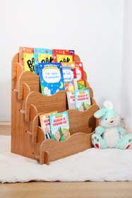 Resim ATA HOME Montessori Ana Sınıfı Kreş Okul Çocuk Odası Kitaplığı Ahşap Kumaş Kitaplık Yıkanabilir Kumaş Gri 