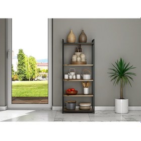 Resim Melli 5 Raflı Atlantik Çam Metal Mutfak Rafı Modern Çok Amaçlı Raf Bej 