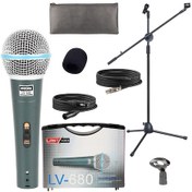 Resim Lastvoice Lv-680ST Ayaklı Kablolu Dinamik Mikrofon (Stand Cüzdan Çift Kablo Sünger Tutacak) 