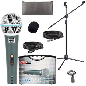 Resim Lastvoice Lv-680ST Ayaklı Kablolu Dinamik Mikrofon (Stand Cüzdan Çift Kablo Sünger Tutacak) 