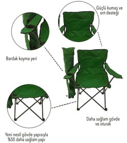 Resim Eksiksepeti 2 Adet Katlanır Kamp Sandalyesi Taşıma Çantalı Bardaklıklı Yeşil 