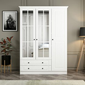 Resim Minar Kale 190 cm 3 Mebran Kapaklı 2ç Taçlı Dolap - Beyaz 